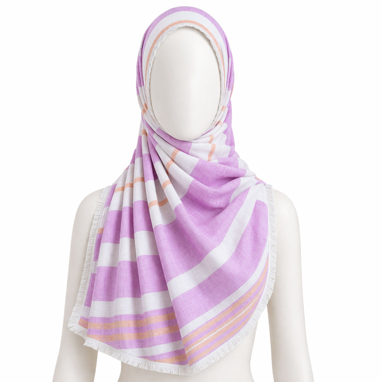 Pink Orange Stripes Cotton Scarf